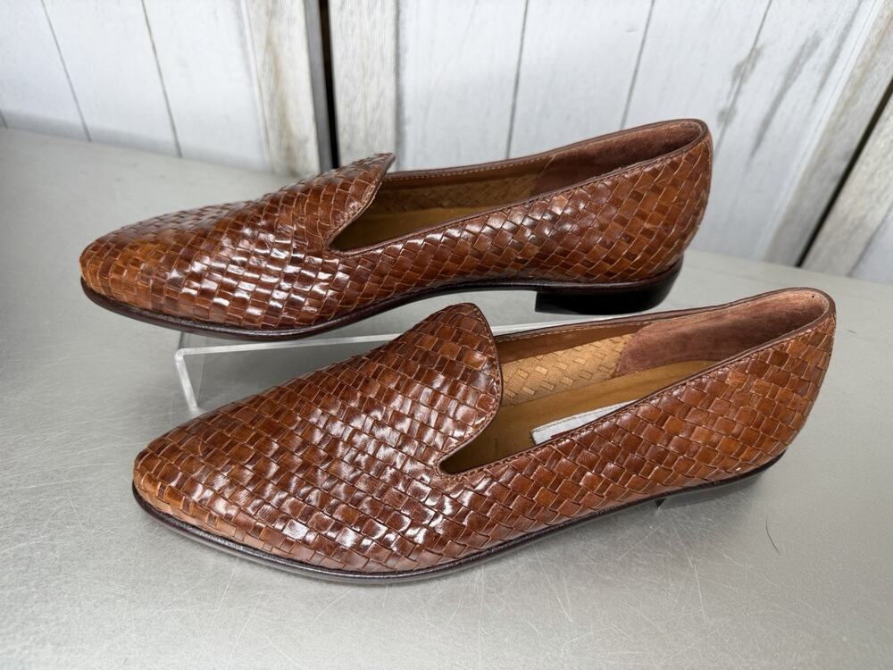Vintage Bandolino Woven Leather Loafer Made in Brazil Brown Mule Flats Sz 7